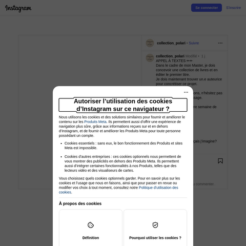 Capture d'écran du site de l'annonce